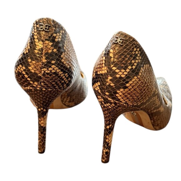 SAM EDELMAN Womans Brown Snakeskin Hazel Stiletto Slip on Leather Pumps 7.5 - Picture 15 of 16